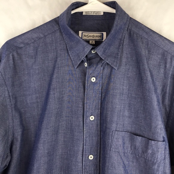 Yves Saint Laurent Mens Dress Shirt blue 15 - Picture 1 of 5